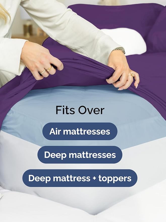 Extra Deep Full Sheet Set - 6 Piece Breathable and Cooling Sheets - Hotel Luxury Bedding for Women, Men, Kids & Teens - Easy & Secure Fit - Soft, Wrinkle Free and Comfy - Extra Deep Pockets - Purple