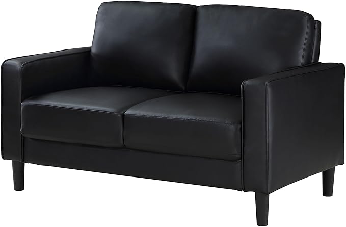 Coaster Home Furnishings - Ruth - Leatherette - Upholstered Loveseat with Track Arms, Attached Seats and Backs, and Straight Tapered Legs - Living Room - Black - 508362
