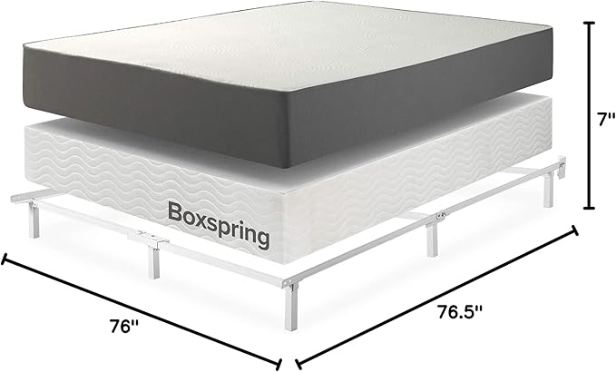 Zinus Compack Metal Bed Frame, 7 Inch Support Bed Frame for Box Spring and Mattress Set, White, King