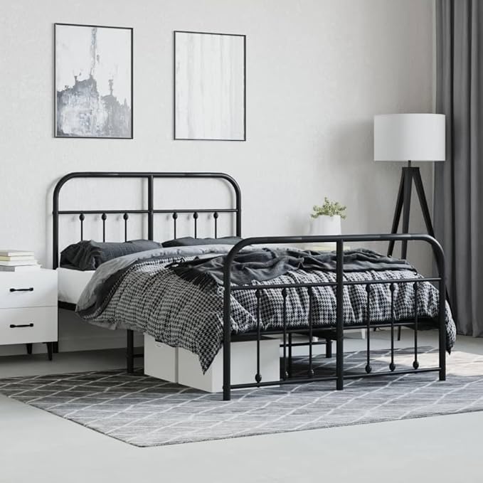 Bed Frame Black Powder-Coated Steel Double Bed Frame headboard Bedroom Furniture for Guest Room
