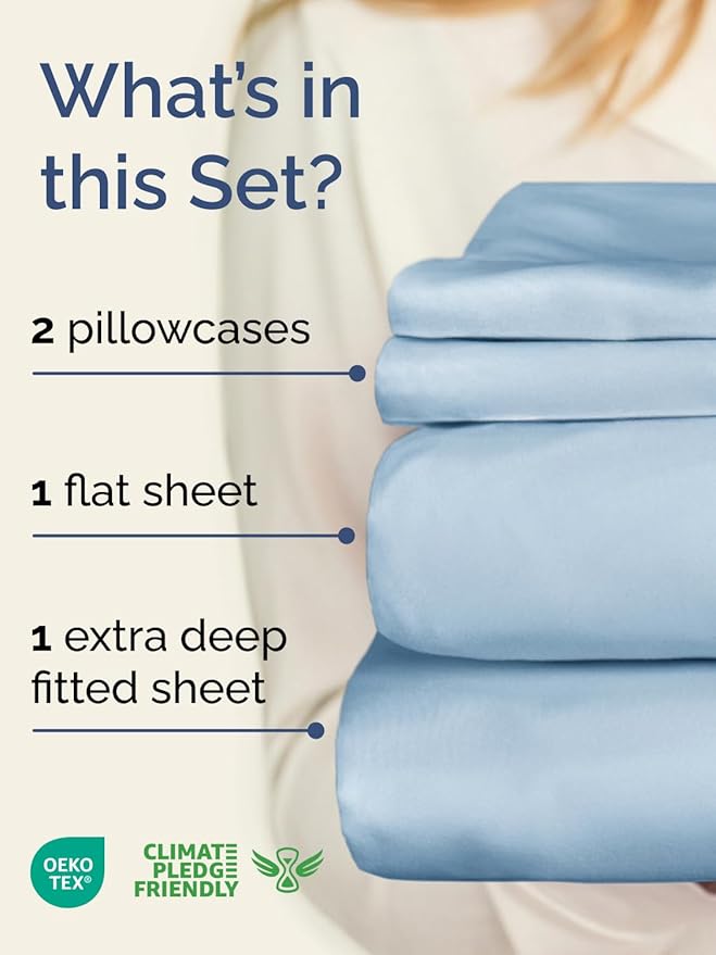 Extra Deep Twin XL Sheet Set - 4 Piece Breathable and Cooling Sheets - Hotel Luxury Bedding for Women, Men, Kids & Teens - Easy Secure Fit - Soft, Wrinkle Free & Comfy - Extra Deep Pockets - Sky Blue