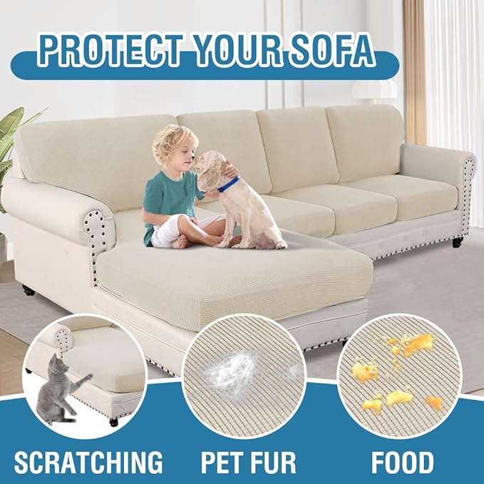 H.VERSAILTEX Sectional Couch Covers 8 Pieces Stretch Sofa Cover for Sectional Sofa Set Separate L Shaped Couch Cover for Both Left/Right Couch (Seat and Back: 1 Chaise + 3 Sofa, Island Fossi)