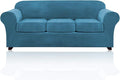 PrinceDeco Velvet Couch Covers for Sofa Soft 4 Pieces Couch Covers for 3 Cushion Couch Sofa Pet Friendly Furniture Protector with Non Slip Elastic Bottom Width Up to 90 Inch (Large, Blue)