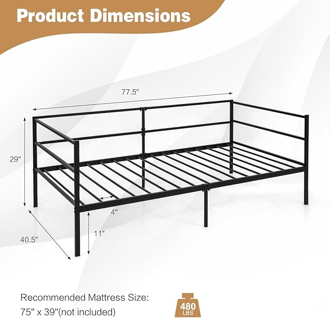 Giantex Metal Twin Daybed Frame, Day Bed w/Heavy-Duty 16 Slats Support & 11" Storage Clearance, Space Saving Sofa Bed for Living Room, Guest Room, Easy Assembly, No Box Spring Need, Black
