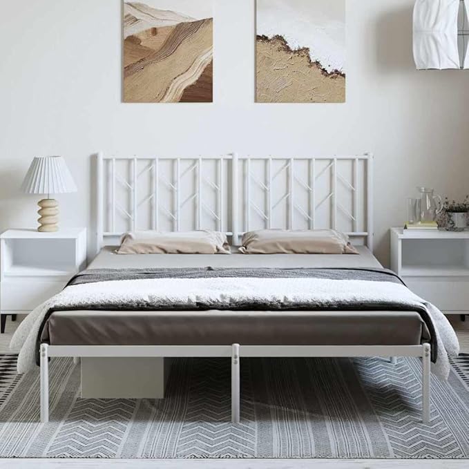 Bed Frame White Steel King Size Easy Assembly for Bedroom 59 x 79 in