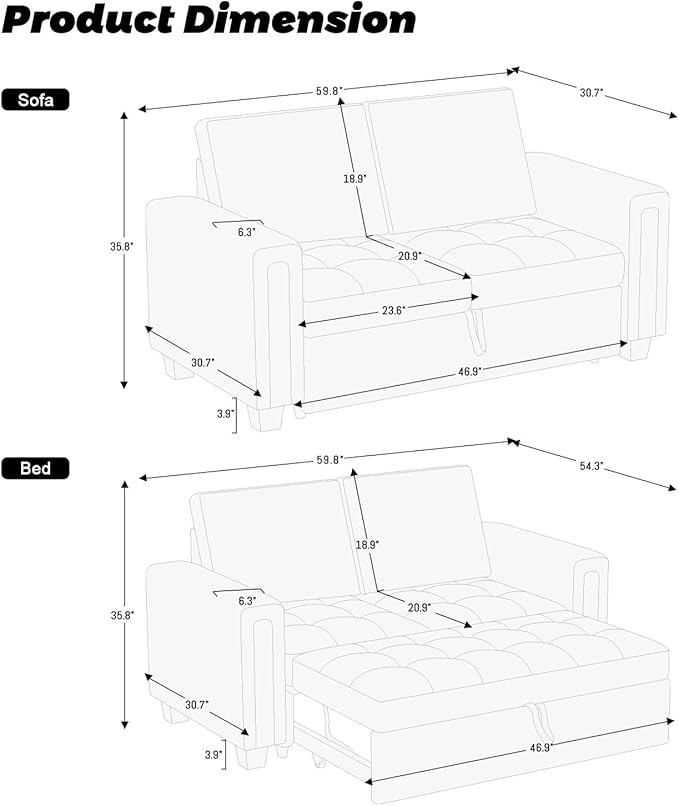 Belffin Modular Sectional Sleeper Sofa with Pull Out Couch Bed Modular Sleeper Loveseat Sectional Sofa Velvet Fabric for Living Room Apartment Blue