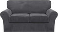FantasDecor 3 Piece Sofa Covers Velvet for 2 Cushion Couch Stretch Loveseat Slipcover with Individual Seat Elastic Furniture Protector for Pets (Loveseat, Gray)