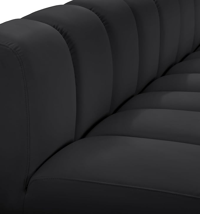 Meridian Furniture 101Black-S3F Arc Collection Modern | Contemporary Modular Sofa with Soft Black Vegan Leather, Deep Channel Tufting, Modular Design, 89.5" W x 31" D x 30" H, Black
