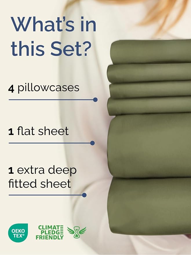 Extra Deep King Sheet Set - 6 Piece Breathable and Cooling Sheets - Hotel Luxury Bedding for Women, Men, Kids & Teens - Easy & Secure Fit - Soft, Wrinkle Free & Comfy - Extra Deep Pockets - Sage Green