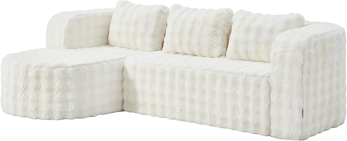Hobestluk 96" Cloud Sectional Couch Modern Boneless Couch 3 Seater with Oversized Chaise L Shaped Modular Sofa Couches for Living Room Apartment No Assembly Required (Bubble White,Left Facing Chaise)