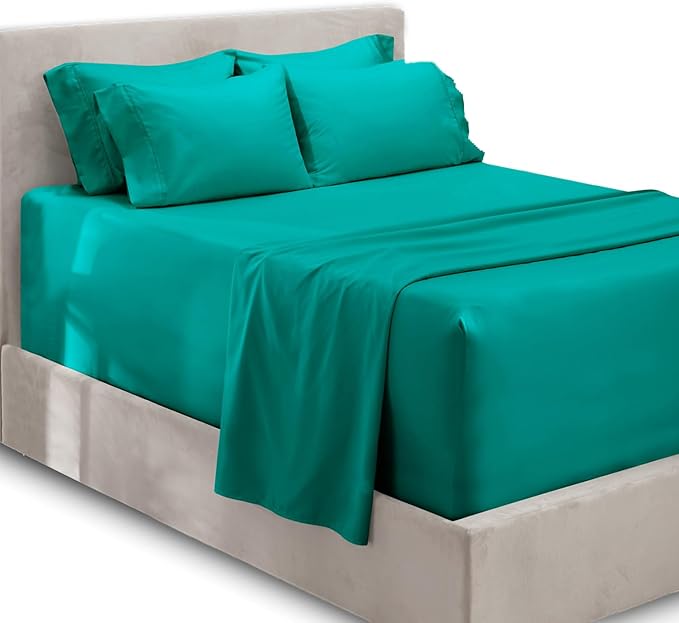 Hearth & Harbor Extra Deep Pocket Queen Sheets Sets - Fits Mattress 18-24 Inches Deep - Extra Deep Pocket Sheets - 6 Piece Queen Size - Teal
