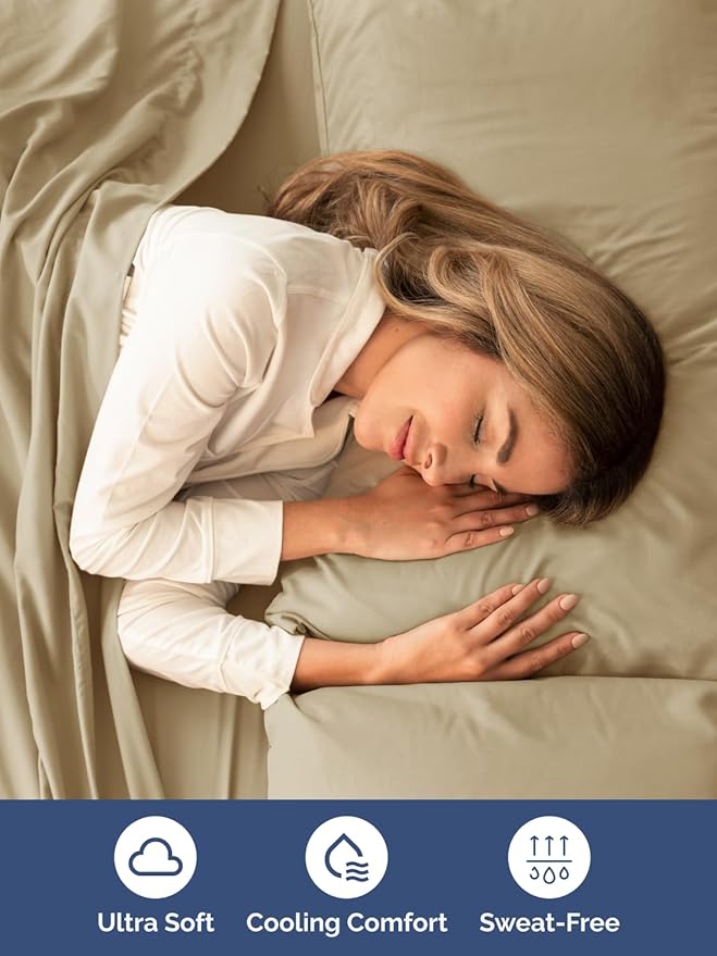 Extra Deep Full Sheet Set - 6 Piece Breathable and Cooling Sheets - Hotel Luxury Bedding for Women, Men, Kids & Teens - Easy & Secure Fit - Soft, Wrinkle Free and Comfy - Extra Deep Pockets - Beige