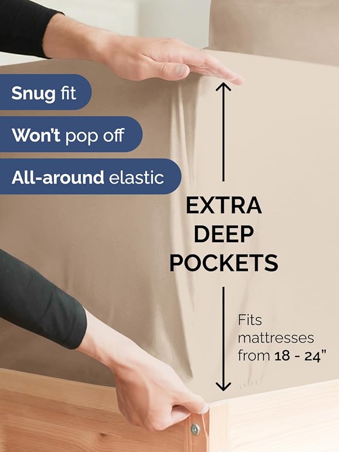 Extra Deep King Sheet Set - 6 Piece Breathable and Cooling Sheets - Hotel Luxury Bedding for Women, Men, Kids & Teens - Easy & Secure Fit - Soft, Wrinkle Free and Comfy - Extra Deep Pockets - Wheat