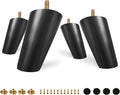 FoDau770 Black Rubber Wood Furniture Legs 4 Inches, Slant Tapered Wood Feet Mid Century Sofa Legs Set of 4, 5/16" UNC Furniture Feet Replacement Parts for Cabinet Couch Dresser Chair Ottoman Table