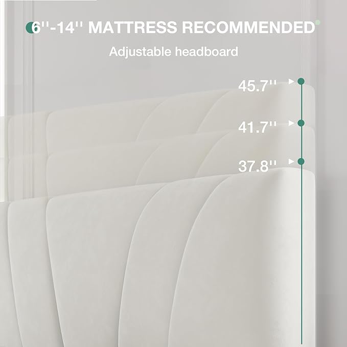 Novilla Full Size Bed Frame with Headboard, Full Bed Frame with Wooden Slats Support, Velvet Upholstered Headboard, No Box Spring Needed, Heavy Duty Feet, Easy Assembly, White Velvet