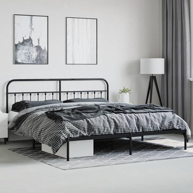 Bed Frame Black Powder-Coated Steel Double Industrial Bed Frame headboard Bedroom Furniture for Bedroom