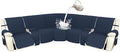 Arfntevss Recliner Sectional Couch Covers 1OO% Waterproof L Shape Sofa Cover for Reclining L Shaped Sectional Slipcover Dog Washable Corner Non Slip Protector (5 Seater with 2 Console, Midnight Blue)