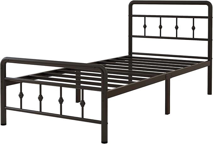 Richwanone 14 inch Twin Bed Frame with Headboard and Footboard, Heavy Duty Metal Bed Frame Victorian Style, No Box Spring Needed, Easy Assembly, Black