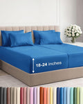Extra Deep Split King Sheet Set - 7 Piece Breathable and Cooling Sheets - Hotel Luxury Bedding for Women, Men, Kids & Teens - Easy Secure Fit - Soft & Wrinkle Free - Extra Deep Pockets - Royal Blue