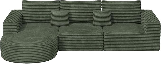 110" Modular Sectional Sofa Couches, Cloud Couches for Living Room, Boneless Sofa with Deep Seat,L-Shape Couch with Chaise,No Assembly Required,Green,1 PCS