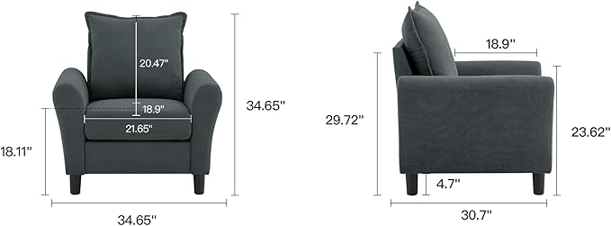 Accent Chair for Living Room, 35" Reading Chairs for Bedroom Arm Chair Modern Single Sofa Comfy Chair for Apartment, Waiting Room and Office (Dark Grey, Chair)