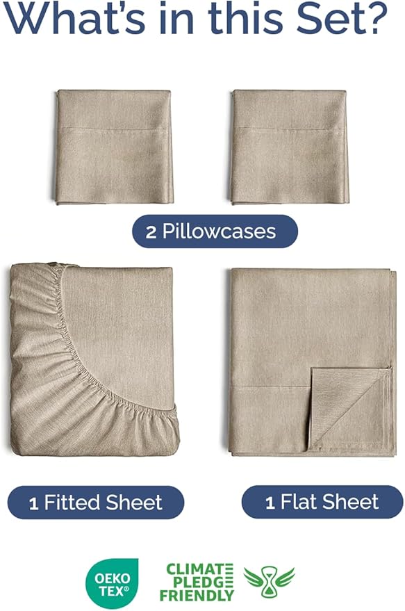 Extra Deep Twin XL Sheet Set - 4 Piece Breathable and Cooling Sheets - Hotel Luxury Bedding for Women, Men, Kids & Teens - Easy Secure Fit - Soft & Wrinkle Free - Extra Deep Pockets - Heathered Beige