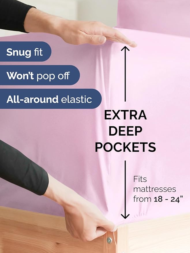 Extra Deep Twin XL Sheet Set - 4 Piece Breathable and Cooling Sheets - Hotel Luxury Bedding for Women, Men, Kids & Teens - Easy & Secure Fit - Soft and Wrinkle Free - Extra Deep Pockets - Light Pink