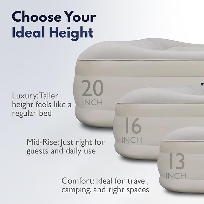 King Koil Luxury Queen Size Air Mattress with High-Speed Built-in Pump, Blow Up Bed Top Side Flocking, Puncture Resistant, Double High Inflatable Airbed Guests or Travel 1-Year Warranty