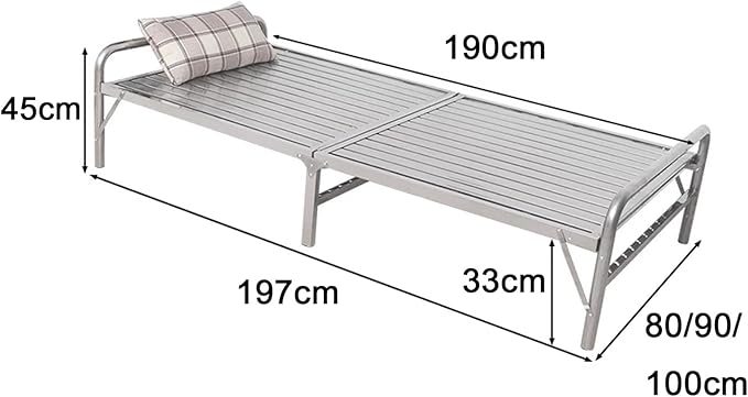 Folding Bed Frame Single Stainless Steel Fold up Beds for Adults Stable and Load-Bearing Portable Guest Bed for Home Bedroom Office Nap(197 * 80 * 33cm)