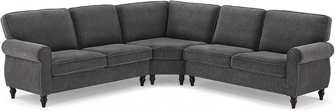 ONBRILL 101" L Shaped Couch, Sectional Corner Sofa with Rolled Arms, 5 Seater Chenille Fabric Couch w/Springs Seat Cushion, Wooden Legs, Comfy Oversized Sofa for Living Room, Apartment, Grey