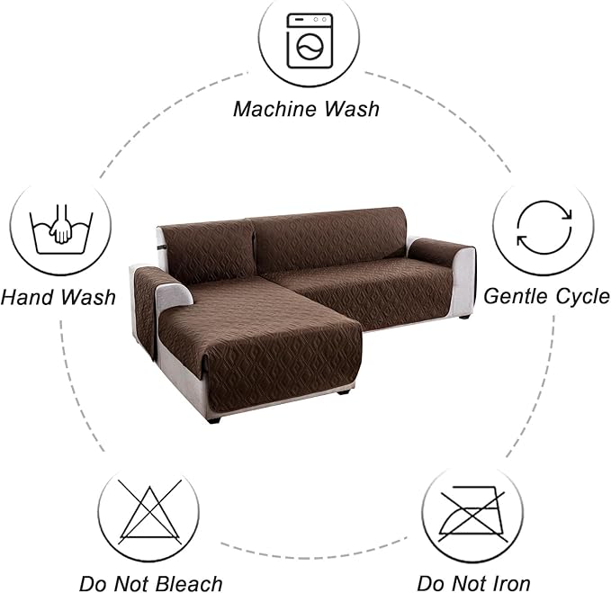 Genina Sectional Couch Covers for Dogs L Shaped Sofa Covers Chaise Lounge Cover Reversible Couch Covers for Sectional Sofa L Shape Furniture Protectors Cover for Pets, Kids (Chocolate, Small)