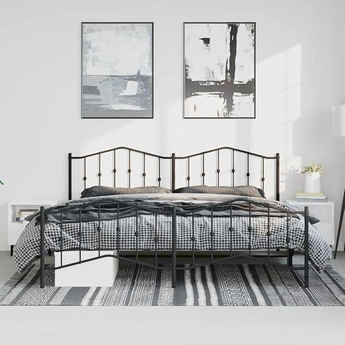 Modern Double Bed Frame with Sturdy Powder-Coated Steel, 72 x 84 Inch Mattress Size, Black Sleek Design for Bedroom, Durable Structure and Spacious Comfort for Adults