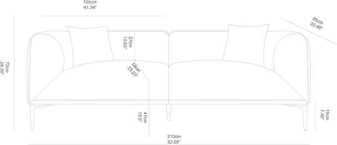 MEETAKING 82.68" Modern Sofa, 3-Seater Deep Seats Tuxedo Couch, Boucle Sofas with 2 Pillows, Minimalist Couches Straight with Metal Legs, High Armrests for Living Room,Bedroom,Home Office(Orange)