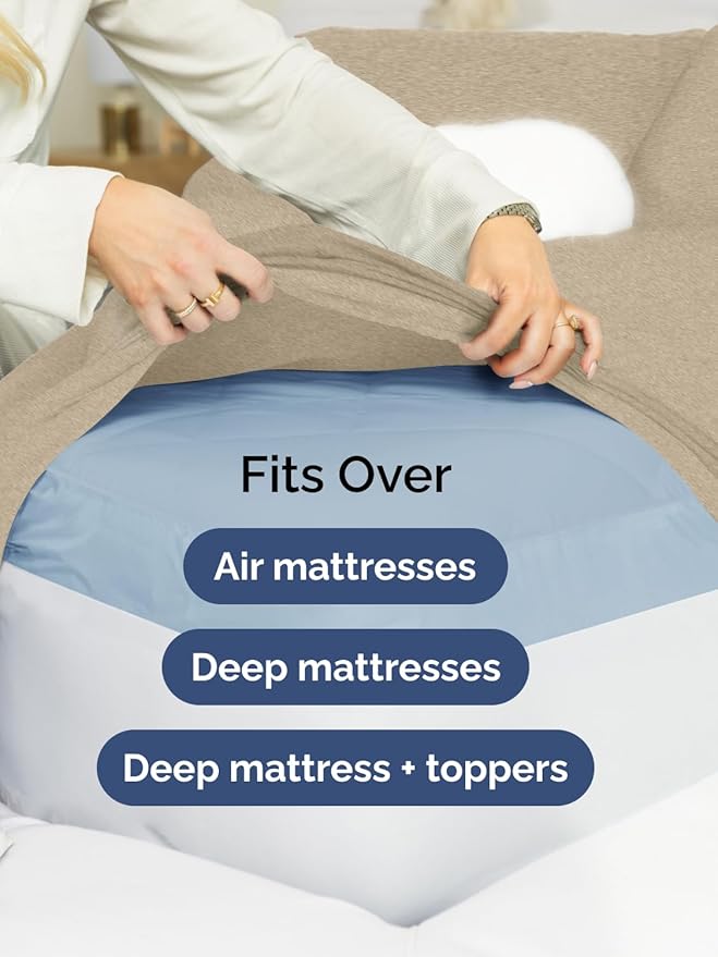 Extra Deep Twin XL Sheet Set - 4 Piece Breathable and Cooling Sheets - Hotel Luxury Bedding for Women, Men, Kids & Teens - Easy Secure Fit - Soft & Wrinkle Free - Extra Deep Pockets - Heathered Beige