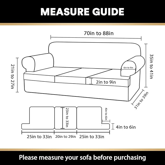 PrinceDeco T Cushion Sofa Slipcover 4 Pieces Sofa Covers for T Cushion Couch Soft Sofa Slip Covers Furniture Protector with 3 Individual T Shape Seat Covers(70"-88"), Bronze Green
