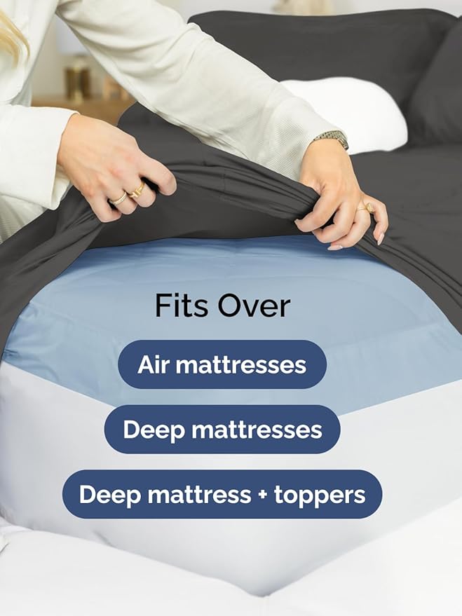 Extra Deep Queen Sheet Set - 6 Piece Breathable and Cooling Sheets - Hotel Luxury Bedding for Women, Men, Kids & Teens - Easy Secure Fit - Soft, Wrinkle Free and Comfy - Extra Deep Pockets - Charcoal
