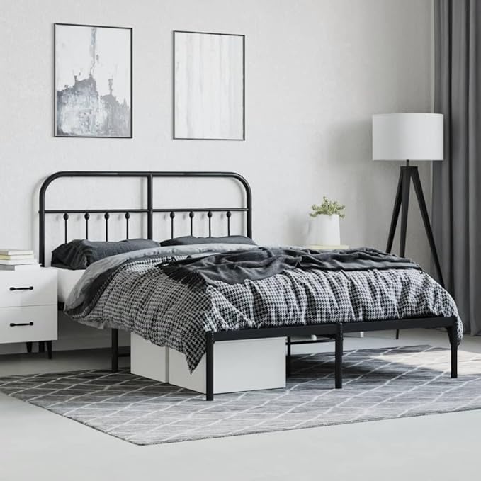 Bed Frame Black Powder-Coated Steel Bed Frame Bedroom Furniture for Bedroom 55.1 x 74.8 in