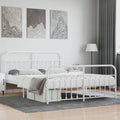 Bed Frame White Powder-Coated Steel Bedroom Furniture Single Bed for Living Room 70.9x78.7 in Super King