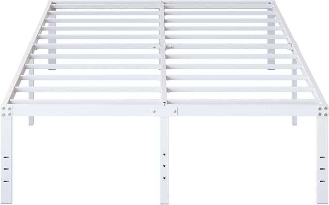 DiaOutro 18 Inch White Full Size Bed Frame Heavy Duty Metal Platform No Box Spring Needed, Maximum Storage, Easy Assembly, Noise Free