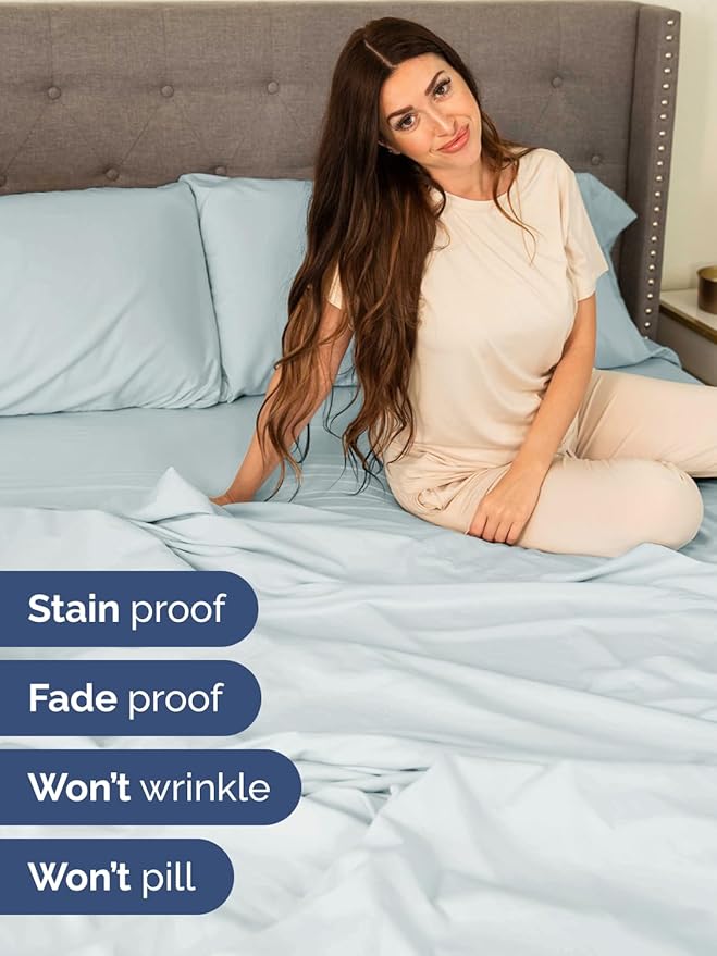 Extra Deep Twin XL Sheet Set - 4 Piece Breathable and Cooling Sheets - Hotel Luxury Bedding for Women, Men, Kids & Teens - Easy Secure Fit - Soft, Wrinkle Free & Comfy - Extra Deep Pockets - Ice Blue