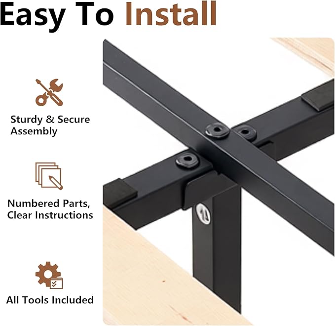Sweetcrispy Solid Wood Bed Frame - King Size Mattress Foundation with Headboard, No Box Spring Needed with 1100LBS Sturdy Wooden Slats Support, Noise Free, Easy Assembly