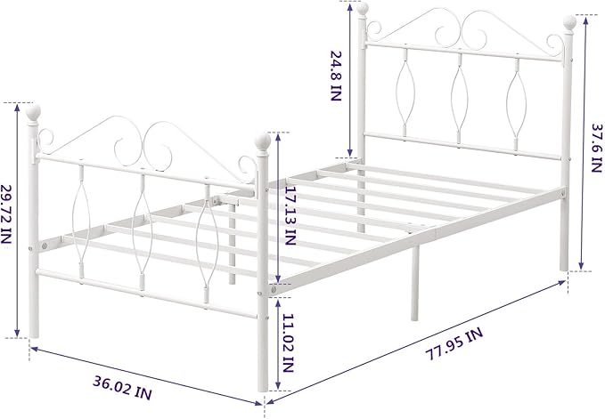 FurnitureR Platform Metal Bed Frame with Headboard/Footboard/Steel Slats, Modern White Mattress Foundation with Storage, No Box Spring Needed Double Bed, Easy Assembly, Single