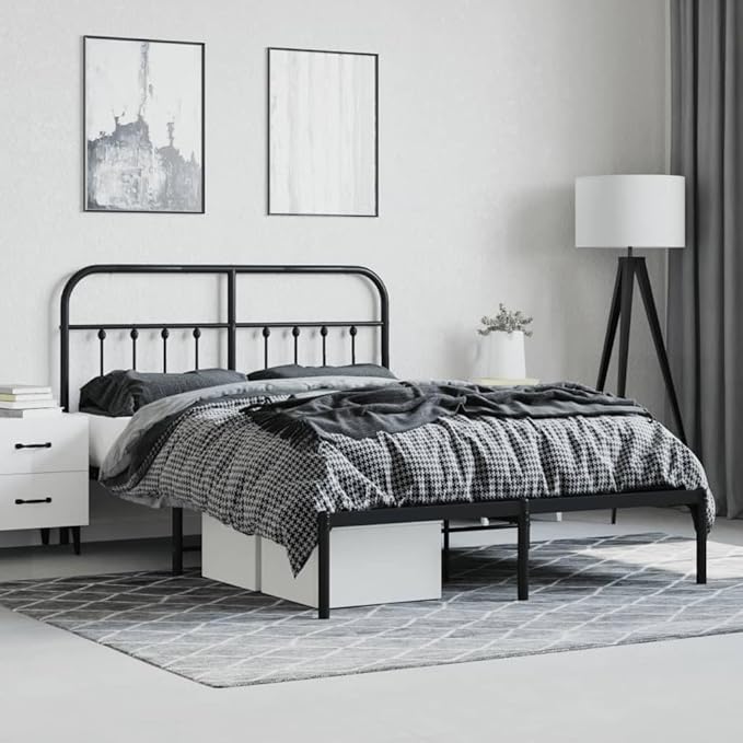 Bed Frame Black Steel Bed Frame Bedroom Furniture for Guest Room 55.1x78.7 in Metal Rectangular