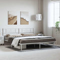 Modern Metal Bed Frame with Headboard, Sturdy Powder-Coated Steel Structure for Adults, Contemporary White Finish, Durable Support for Couples, Easy to Clean,