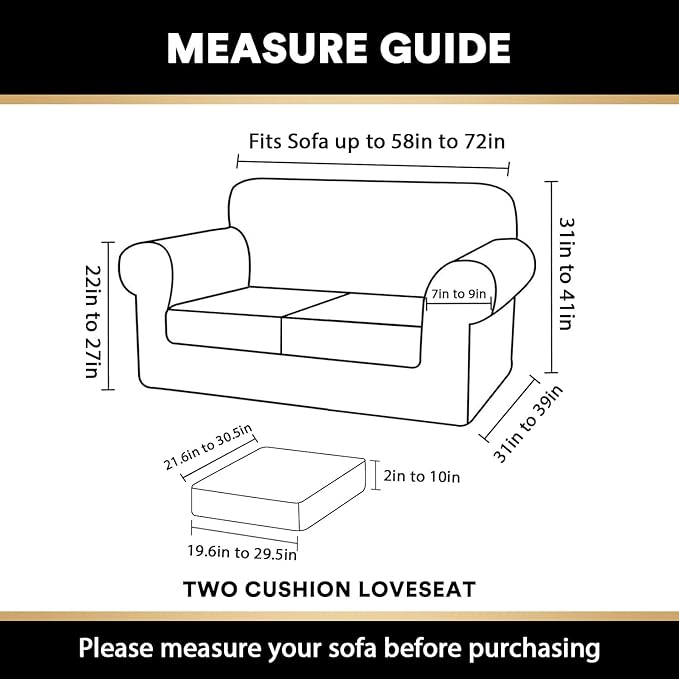 PrinceDeco Velvet Couch Cover Loveseat Covers for 2 Cushion Couch 3 Piece Sofa Covers for Dogs Washable Loveseat Covers Width Up to 72 Inch No Slip Stretch Sofa Slipcover(Medium, Porcelain)