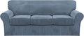 FantasDecor 4 Piece Sofa Velvet Couch Covers for 3 Cushion Stretch Slipcover with Individual Seat Cushion Elastic Furniture Protector for Pets, Machine Washable (Sofa,Stone Blue)