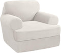 PrinceDeco 2 Pieces Armchair Slipcover Stretch Couch Covers for T Cushion Chair Slipcovers Soft Arm Chiar Cover Furniture Covers with 1 Individual T Shape Seat Covers Width Up to 40", Ivory