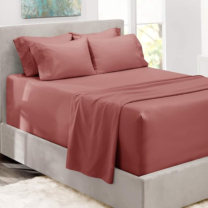 Hearth & Harbor Bed Sheets, Luxury Soft 6 Piece Bed Sheet Set Extra Deep Pocket Fitted Sheets Fits Mattress up to 21", Double Brushed Bedding Sheets & Pillowcases,