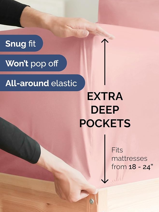 Extra Deep King Sheet Set - 6 Piece Breathable and Cooling Sheets - Hotel Luxury Bedding for Women, Men, Kids & Teens - Easy Secure Fit - Soft, Wrinkle Free and Comfy - Extra Deep Pockets - Baby Pink