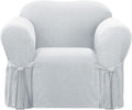 SureFit Farmhouse Basketweave Faux Linen Chair Slipcovers, Chair Cover One Piece Design and Straight Skirt, Removable and Machine Washable Armchair Cover, Gray